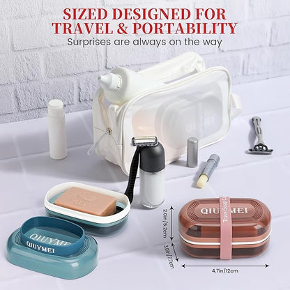Leakproof Travel Soap Case with Lid | Draining Soap Bar Holder & Dish with Silicone Strap | Includes Mesh Soap Bag | for Shower, Bathroom, Camping, Gym (Red)