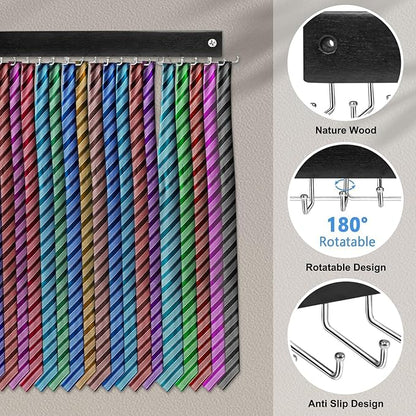 Tie Rack Hanger for Closet, Tie Rack, 14" Wall Mounted Belt Hanger with 20 Rotating Hooks, Hats Scarf Belt Organizer for Closet - Organizer for Men