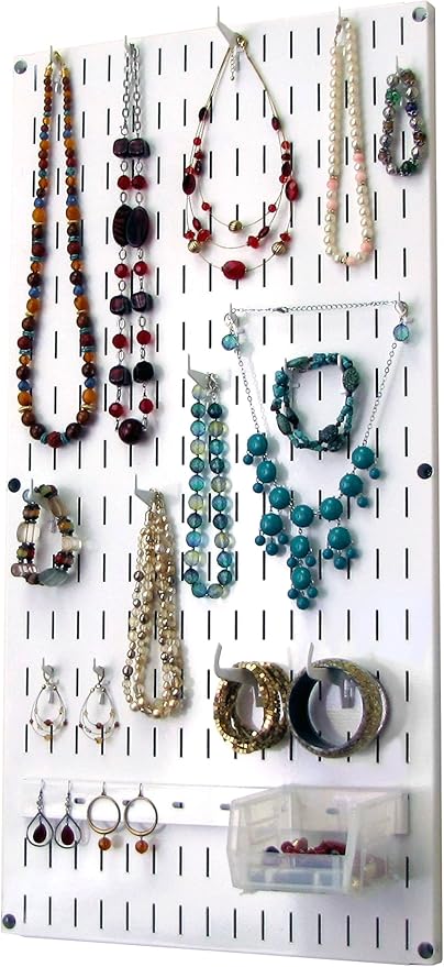 Wall Control Jewelry Organizer Wall Hanging Jewelry Holder Kit Wall Mounted Necklace Organizer Kit in White