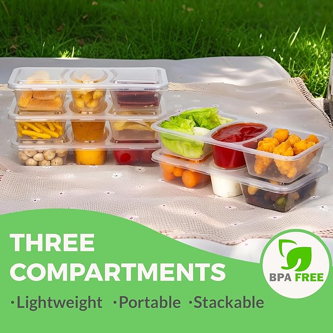 MACTANO 8 OZ Reusable Snack Containers with Lids, New 3 Compartment Condiment Snack Pack Containers 10 Sets