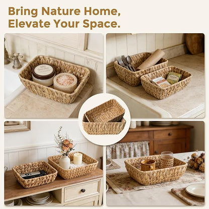Small Wicker Baskets For Storage,Woven Basket For Organizing, Natural Water Hyacinth Decorative Basket, Empty Gift Baskets,2 Pack