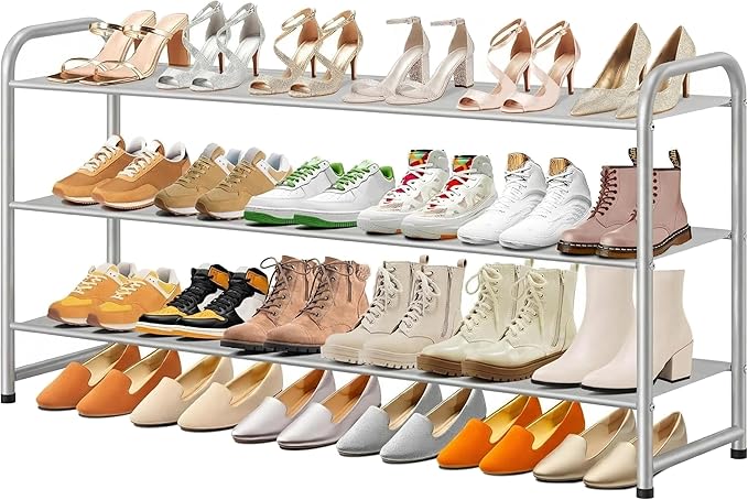 MISSLO Long 3 Tier Shoe Rack for Closet Shoe Organizer Storage Stackable Wide Shoe Shelf Holds 24 Pairs of Men Sneakers, Women Heels, Boots, Grey