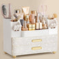HBlife Makeup Organizer for Vanity with Brush Holder, Large Bathroom Countertop Cosmetic Organizer Skin Care Storage, Easy to Store Nail Polishes, Perfumes, Eyeshadow Palettes, Pearl All White