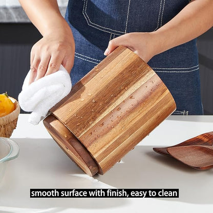 Acacia Wood Utensil Holder, 360° Rotating, Large Countertop Organizer, Farmhouse Kitchen Decor