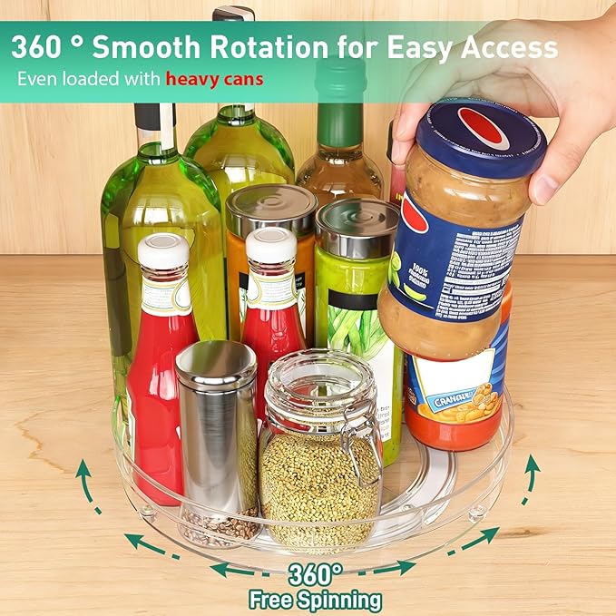 Optish 2 Pack Lazy Susan Organizer, 9.5" 10.7" Lazy Susan Turntable for Cabinet, Refrigerator Organizer and Storage for Pantry, Closet, Countertop, Non-Skid Fridge Organizers