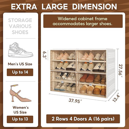 ANTBOX Foldable Shoe Rack Cabinet with Clear Doors, Extra Large Shoe Organizer for Entryway & Closet, Portable Dust-Free Storage Shelf Holds 16 Pairs (X-Large 16 Pairs)