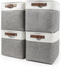 Bagnizer 13x13 Cube Storage Bins, Collapsible Fabric Storage Box, 4 Pack Closet Baskets with Handles for Organizing, Shelf, Toys, Clothes, Home, Office, Nursery (Grey&White)