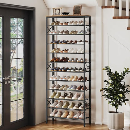 YATINEY 12 Tier Shoe Rack, Large Capacity Shoe Storage Organizer Holds 48 Pairs, Sturdy and Stable, for Entryway, Hallway, Closet, Dorm Room, Rustic Brown SS12BR