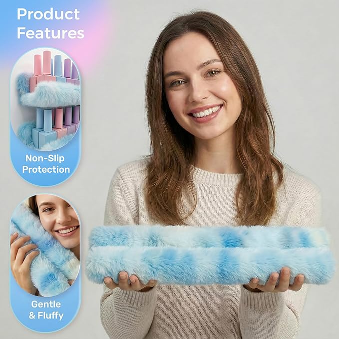 Care&More YJ 15 Inch Nail Polish Shelves, 4-Pack Fuzzy Display Nail Polish Rack for Storing Nail Bottles, Sunglasses, Essential Oils, Plush Soft (Blue)