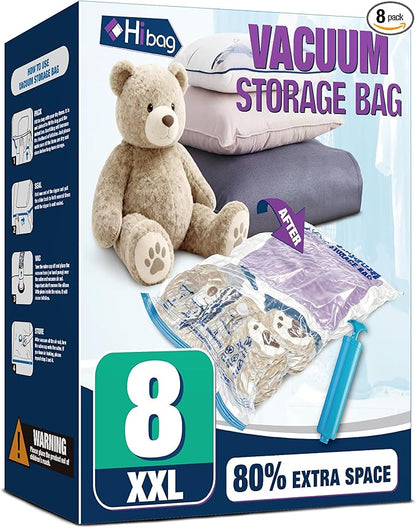 XXL Jumbo 47''X35'' Vacuum Storage Space Bags Extra Large for Blanket Bedding Comforters with Hand Pump (8 Pack)