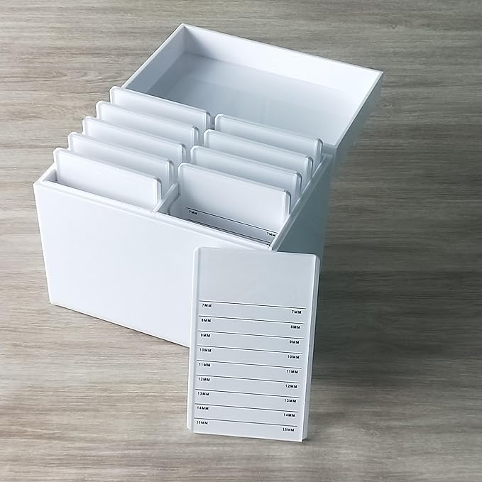Acrylic 10 Layers Eyelases Extension Storage Box, Grafting Eye lashes Close-Packed Display, Makeup Organizer False Eyelashes Glue Pallet Holder with 10 Pallets (White without Eye)
