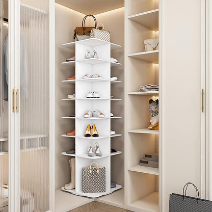 7 Tier Rotating Shoe Rack Tower, Spinning Shoe Tower Display Lazy Susan, Revolving 360° Shoe Rack Storage Round Carousel, Vertical Handbag Rotate Shoes Closet Organization