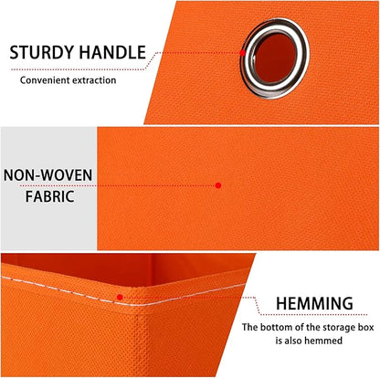 Foldable Storage Cubes Bins ,11 Inch Cloth Storage Cube Fabric Storage Box Cubes Organizer Baskets with Handles for Home Organizer Set of 6 (Orange)