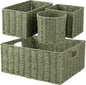 OIAHOMY Wicker Baskets for Organizing, Large and Small Shelf Baskets Set, Handwoven Bins for Storage,Paper Rope Home Organizers, Set of 4-Green