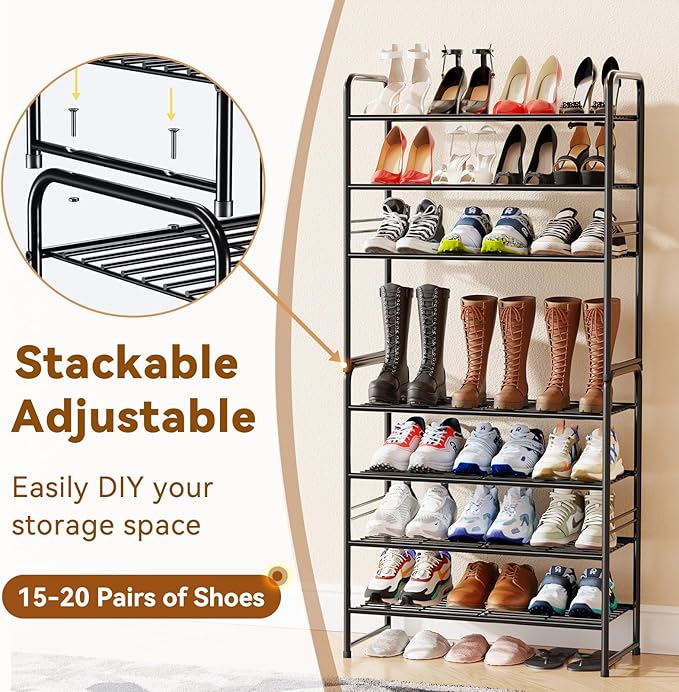 Simple Shoe Rack, 4 Tier Heavy Duty Metal Shoe Shelf 27 Inch Wide, Black