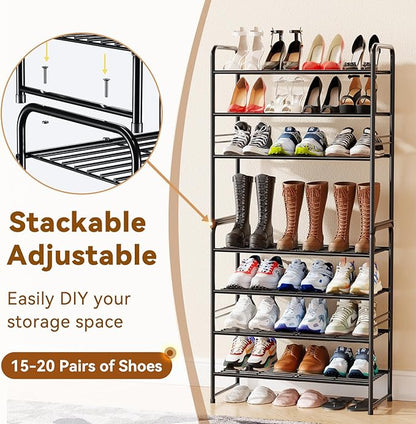 Simple Shoe Rack, 4 Tier Heavy Duty Metal Shoe Shelf 27 Inch Wide, Black