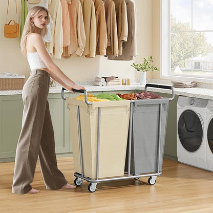 Gewudraw Large laundry hamper with Wheels, 2 Bag 360L Big Rolling Laundry Basket Sorter Cart, Extra Large Laundry Clothes Hamper, Heavy Duty Laundry Basket Organizer for Laundry Room,Bathroom