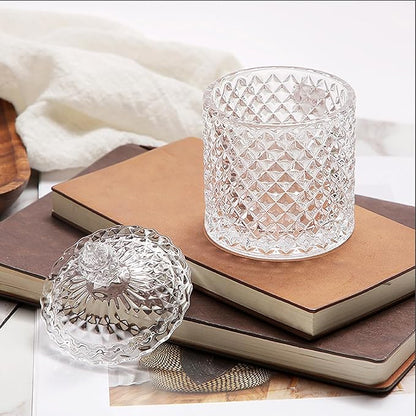 Qtip holder for bathroom,Cotton swab holder,Floss-Small Clear Glass Canister Apothecary Jar,Qtips dispenser,pad container Round Pads tips swabs ball,Qttip Jar,Qt tip holde,candy