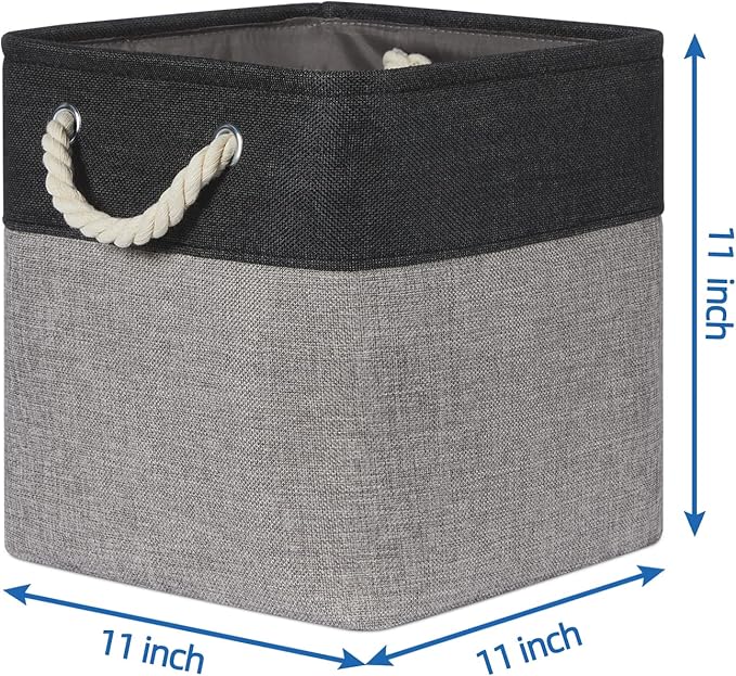 Temary Storage Baskets 4 Pack Fabric Storage Cubes Basket for Organizing, Collapsible Cloth Baskets with Handles for Shelves, Home, Closet (Black&Gray)