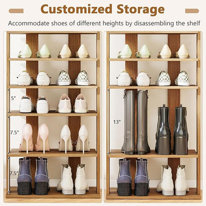 Giantex 8-Tier Wooden Shoe Rack, Patented Double Row Shoe Organizer for 16 Pairs, Customizable Height, Space-Saving Shoe Storage Stand for Entryway, Hallway, Living Room, Bedroom, Natural