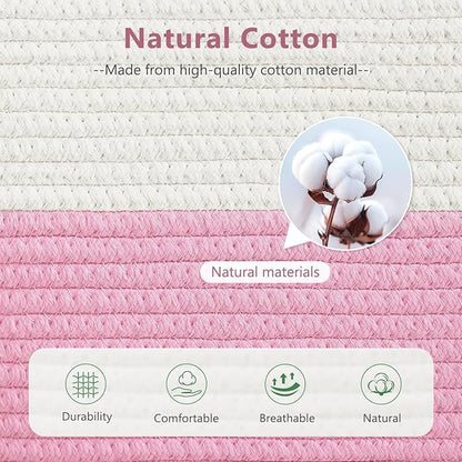 ECDYQXVU Cotton Rope Shelf Storage Basket, 15x10x9 in, Shelf Storage Baskets for Clothes, Towels, Books, Laundry (White/ Pink, 2 Pack)