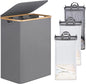 efluky Laundry Hamper with Lid, Trio Laundry Basket with 2 Removable Bags, 3 Section Laundry Bin with Bamboo Handles for Bathroom, Bedroom & Laundry Room, 160L (42.3 Gallon) Silver Grey
