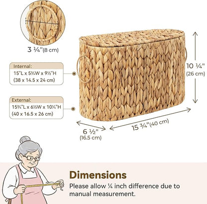 GRANNY SAYS Slim Toilet Paper Holder Baskets for 6 Mega Rolls, Bathroom Toilet Paper Storage Baskets with Lid, Wicker Natural Water Hyacinth Storage Basket with Handles for Bathroom Organizer