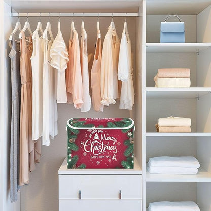 senya Christmas Storage Baskets Collapsible Storage Bins with Lids, Merry Christmas Happy New Year Storage Boxes Clothes Baskets for Organizing