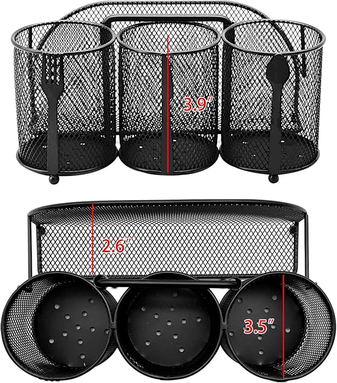 Silverware Organizer Utensil Caddy - 4 Compartment Metal Cutlery Holder Flatware Storage Basket Fork Spoon Napkin Paper Plate Kitchen Countertop Party Picnic Camping Buffet Outdoor (Black)