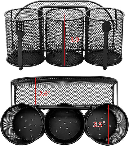 Silverware Organizer Utensil Caddy - 4 Compartment Metal Cutlery Holder Flatware Storage Basket Fork Spoon Napkin Paper Plate Kitchen Countertop Party Picnic Camping Buffet Outdoor (Black)