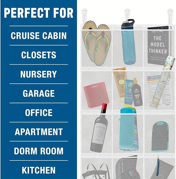 Large Mesh Over-the-Door Organizer – 15-Pocket Hanging Storage for Cruise, Home, Closet, or Bathroom (24"x60")