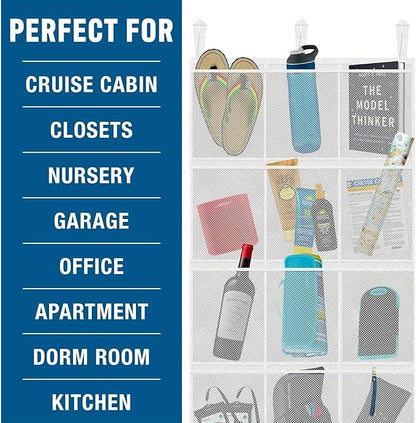 Large Mesh Over-the-Door Organizer – 15-Pocket Hanging Storage for Cruise, Home, Closet, or Bathroom (24"x60")