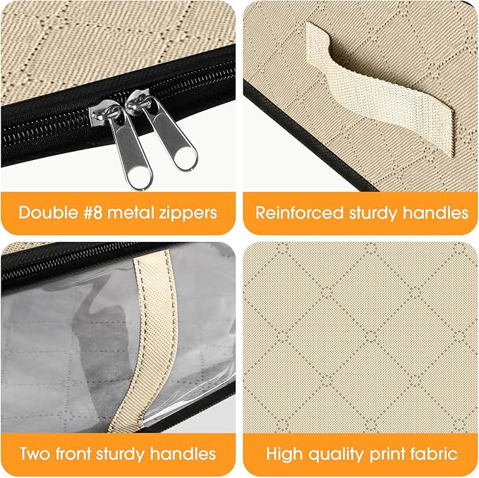 StorageRight Under Bed Storage Bags 6 Pack, 40L Large Clothes & Comforter Storage Containers with Clear Window, Breathable Fabric Organizer for Blankets, Bedding, Seasonal Clothing, Beige