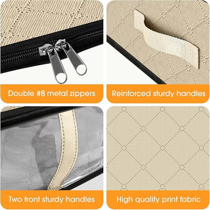 StorageRight Under Bed Storage Bags 3 Pack, 40L Large Clothes & Comforter Storage Containers with Clear Window, Breathable Fabric Organizer for Blankets, Bedding, Seasonal Clothing, Beige