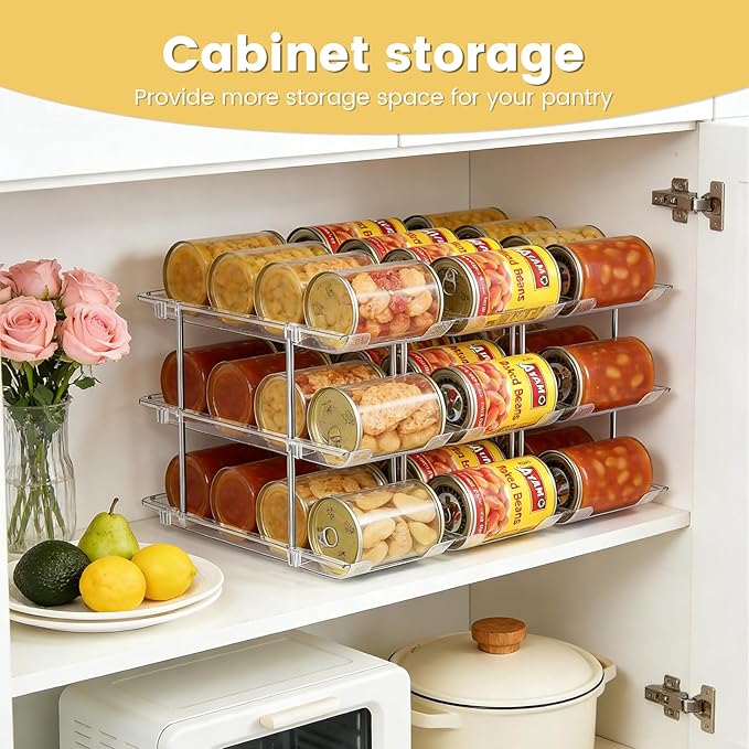 Can Organizer for Pantry, Stacking Can Storage Organizer Pantry, Automatic Can Rack for Fridge, 3Tire 3 Columns Can Holder for 36 Cans, Canned Goods Organizer Suitable for Cabinet Pantry Countertop
