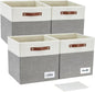 Bagnizer Collapsible Fabric Storage Cube Bins with 2 Reinforced PU Handles, Foldable Storage Organizer Baskets for Closet, Shelves, Living Room | 11"x11"x11", 4 Pack, Gray & White