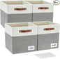 Bagnizer 13x15x13 Storage Cube Bins, Foldable Storage Organizer Baskets, Fabric Cube Storage Boxes with 2 Reinforced PU Handles for Kallax, Shelves, Living Room | 4 Pack, Gray & White