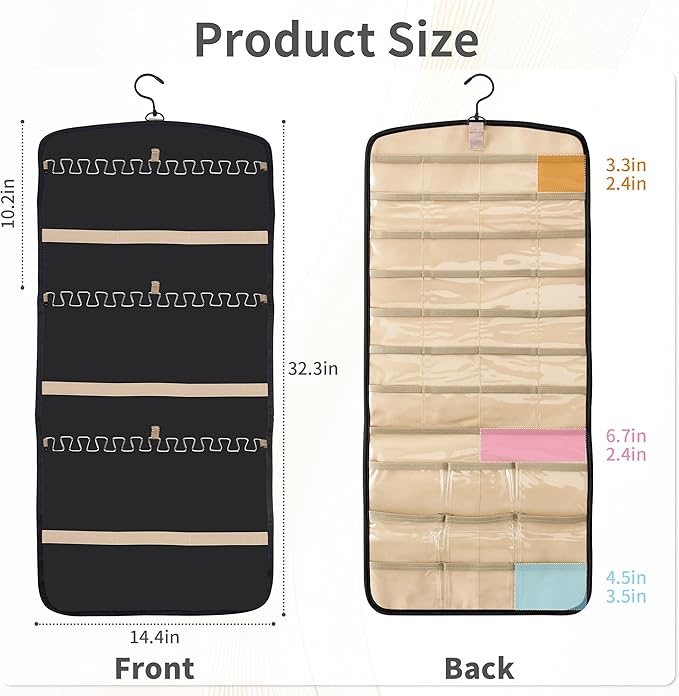 Hanging Jewelry Organizer for Closet, Double-Sided Jewelry Storage for Earrings, Necklaces, Rings on Wall/Door, Earring Holder Organizer Wall with Hooks, Includes 10 Sealed Bags, Water- & Dustproof