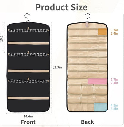 Hanging Jewelry Organizer for Closet, Double-Sided Jewelry Storage for Earrings, Necklaces, Rings on Wall/Door, Earring Holder Organizer Wall with Hooks, Includes 10 Sealed Bags, Water- & Dustproof