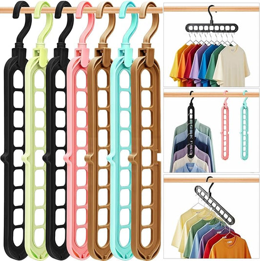 Magic Space Saving Hangers,7 Pack Multi-Functional Closet Organizers and Storage, 9-Hole Cascading Hanger, College Dorm Room Essentials for Guys, Heavy Duty Wardrobe Clothes Drying Rack for Shirts
