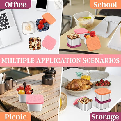 Qukaka Stainless Steel Snack Containers for Kids,7.2oz Easy Open Leak Proof Reusable Snack Box Container with Lids,Small Lunch Containers for Meal Prep,School,Picnic and Travel-3Pack