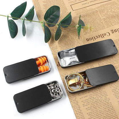 10 Pcs Black Metal Tin Container Slide Lid, 2.36" x 1.38" x 0.39" Metal Tin Container Slide Top for DIY Pills, Solid Perfumes, Lip Balms, Cards and Herbs