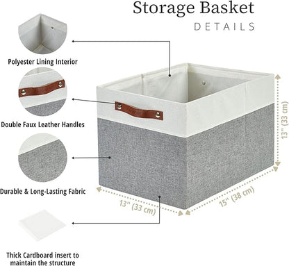 DECOMOMO Kallax Storage Cubes - 13x15x13 Storage Bins, Baskets for Organizing Shelves (Grey and White, 3-Pack)