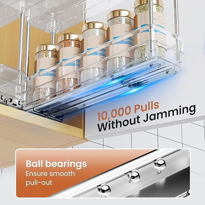 Mystozer Pull Out Spice Rack Organizer for Cabinet, Slide Out Spice Racks Organizer, Easy to Install Spice Cabinet Organizers, 2.3''Wx10.66''Dx8.11''H, 3 Packs-2 Tiers(Clear)