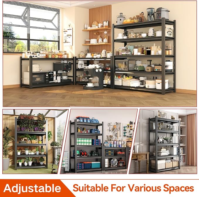 72''H Garage Shelving,3300LBS Heavy Duty Garage Shelving,40"W Industrial Shelving,Adjustable Storage Shelf Unit with Double Layer Posts for Garage,Basement,Warehouse,Commercial,Black 5 Tier