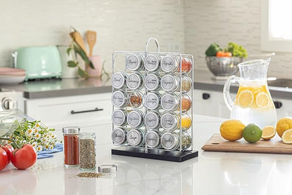 Orii 20 Jar Spice Rack Stainless Steel with Spices Included - Standing Rack Shelf Holder & Countertop Spice Rack Tower Organizer for Kitchen Spices