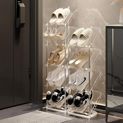 YYW Narrow Shoe Rack Vertical Shoes Rack for Entryway Corner Shoe Storage Organizer for Small Spaces Transparently Tall Slim Shoe Shelf for Front Door Entrance Living Room White 3 Layers