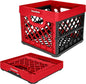 CleverMade Collapsible Milk Crate 25L (6.6 Gal), 50 lb Capacity Heavy Duty Folding Crate – Stackable Storage Crates with File Rails, Plastic Collapsible Crates - Red