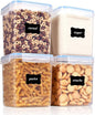 Vtopmart Food Storage Containers 2.5L / 84.5oz, 4 Pieces BPA Free Plastic Airtight Canister for Flour, Sugar, Baking Supplies, with 4 Measuring Cups and 24 Labels, Blue