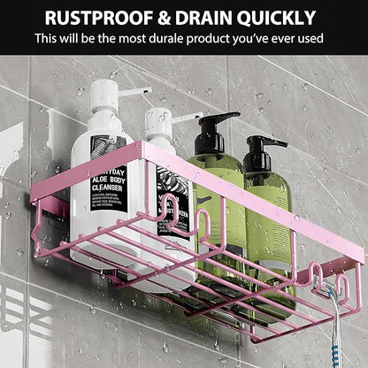 Moforoco Shower Caddy Shelf Organizer Rack, Self Adhesive Black Bathroom Shelves Basket, Home Farmhouse Wall Inside Organization and Storage Decor Rv Accessories, First Camper Apartment Essentials